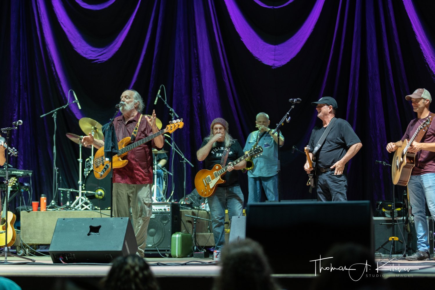 The Ozark Mountain Daredevils were hit with COVID ahead of the weekend gigs. Michael “Supe” Granda, of St. Louis, stepped in to fill the gaps. Pictured left to right are Supe, Greg Martin of the Kentucky Headhunters, Dave Painter and Jeremy Montgomery during the show’s encore.