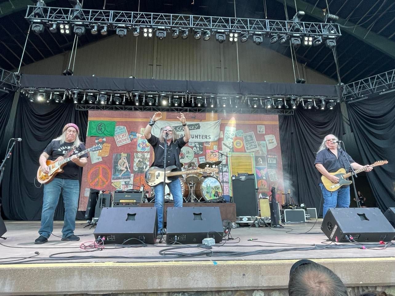 Right, Pictured are Greg Martin (left), Cardwell, Mo’s Doug Phelps (center), Richard Young (right) and brother Fred Young (drums) of The Kentucky Headhunters. The band played ample hits, including my request “My Daddy Was a Milkman”.