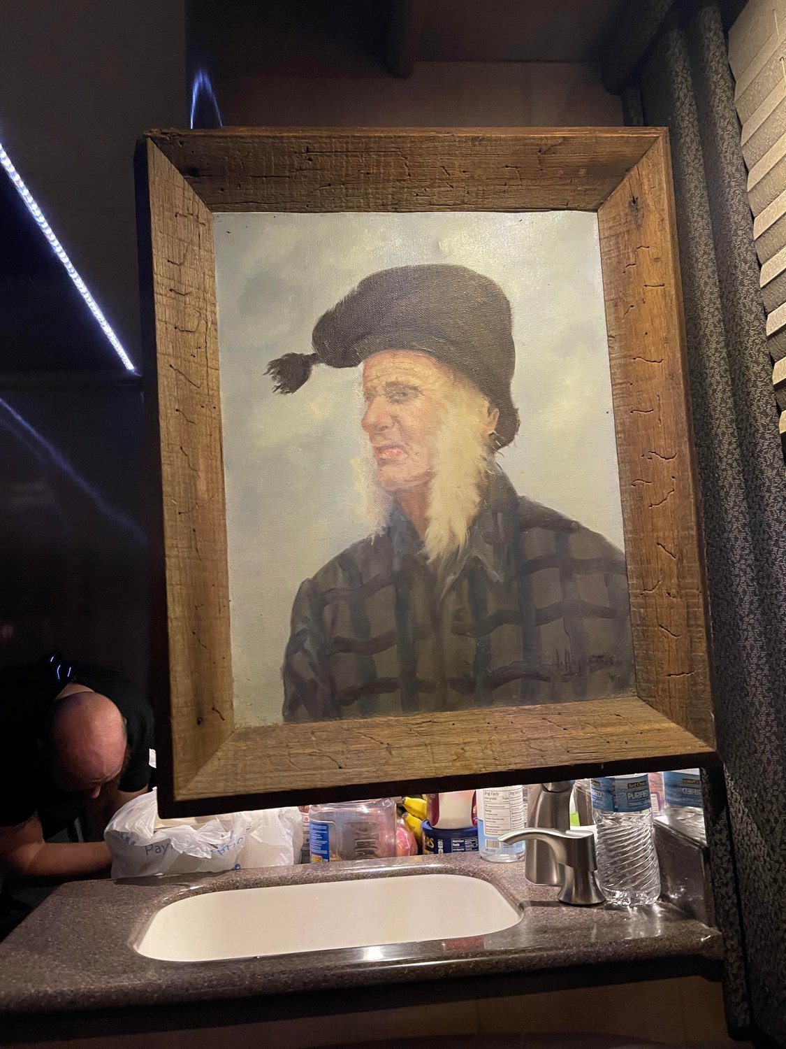 This picture of KHH Drummer Fred Young hangs in their tour bus. It was painted in Portugal in 1973 and gifted to him the day before the show (his birthday).