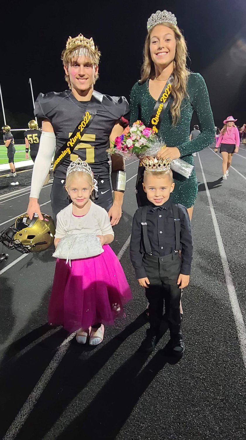 Raegan McCowan and Jacoby Fultz were named 2022 Homecoming King and Queen at halftime of Friday’s game against Glendale. Honorary escorts were Devyn Hutton (left) and Logan Knight (right).