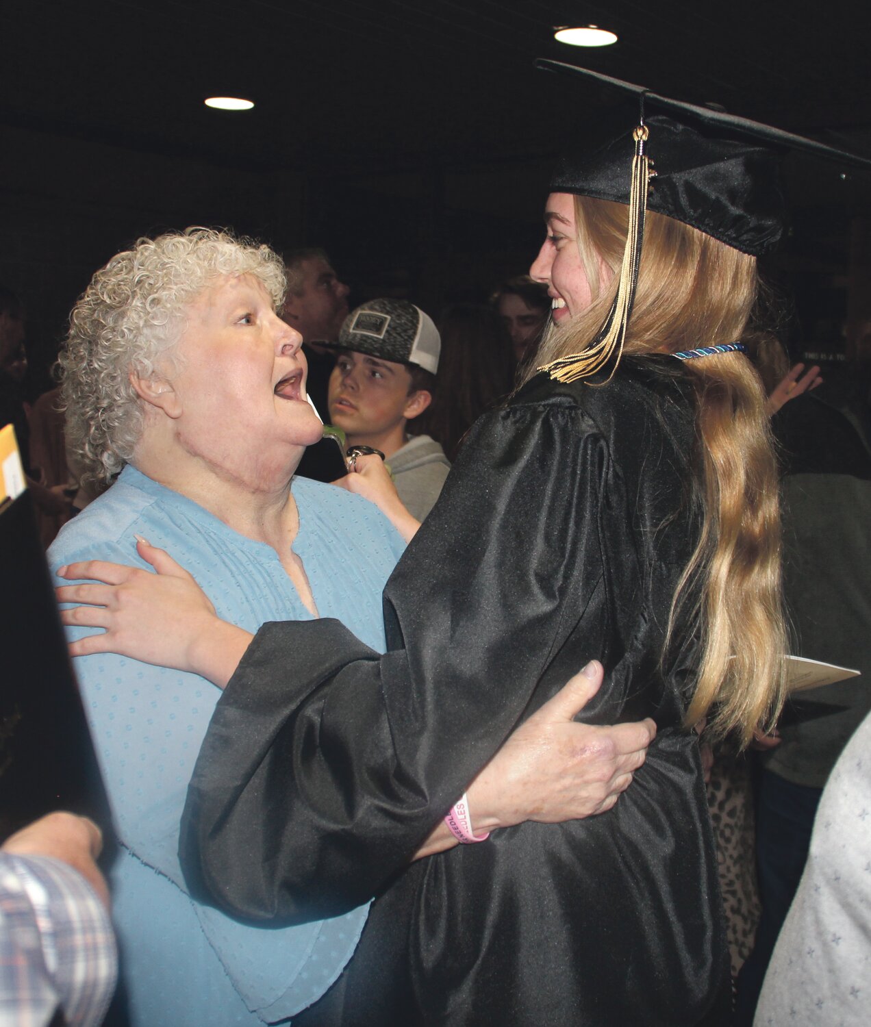A grandma’s love: Brenda Young celebrates with her granddaughter Katelyn Finley at Lebanon High School graduation Friday.